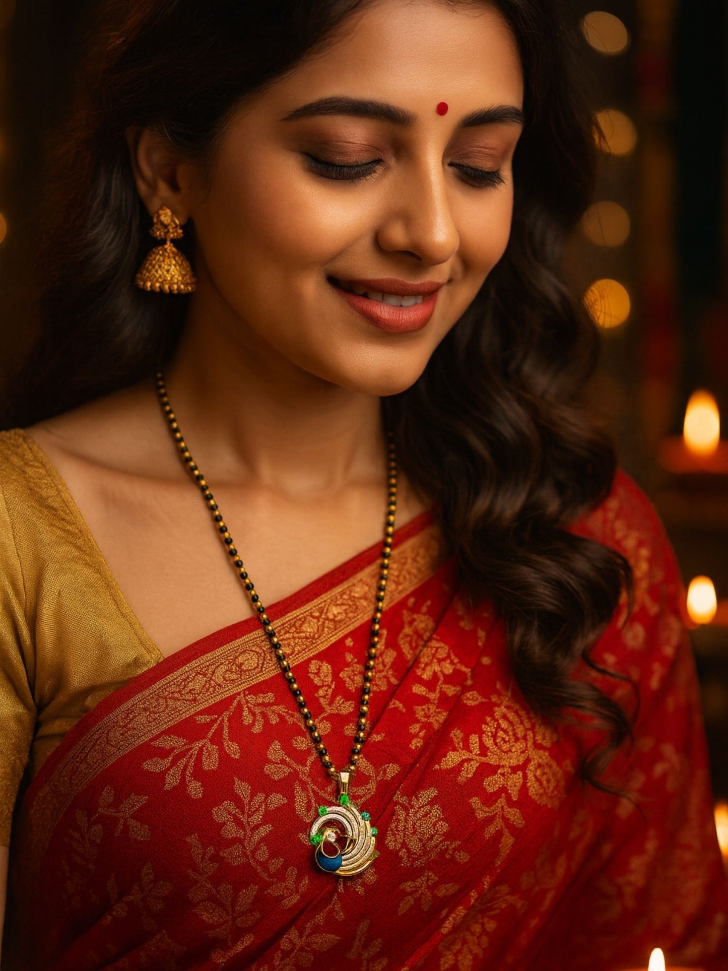 American Diamond Peacock Pendant Long Mangalsutra Designs