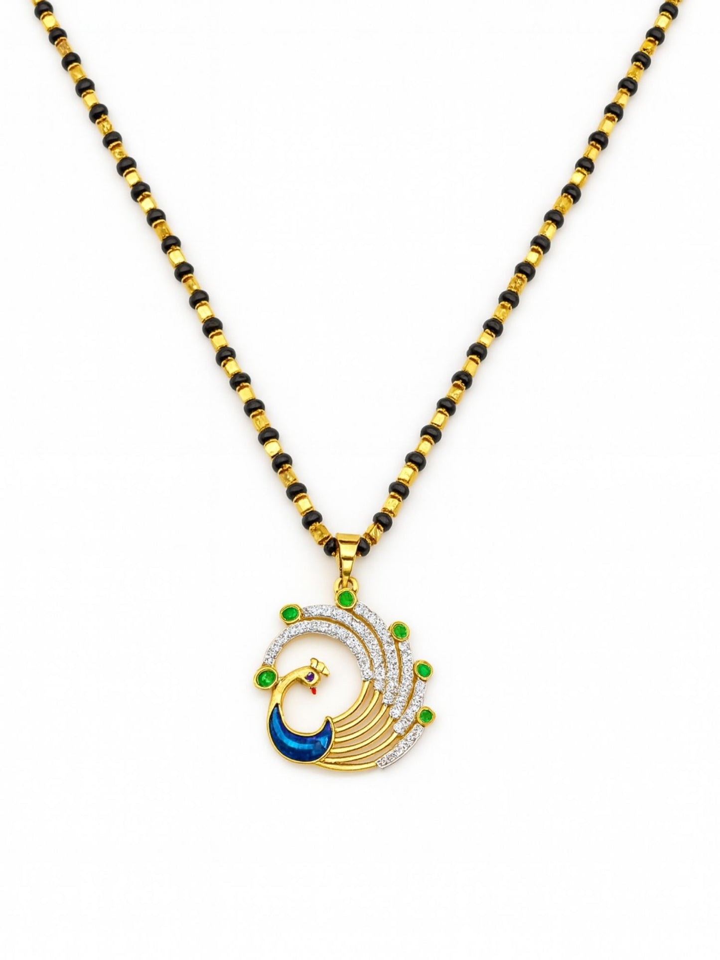 American Diamond Peacock Pendant Long Mangalsutra Designs