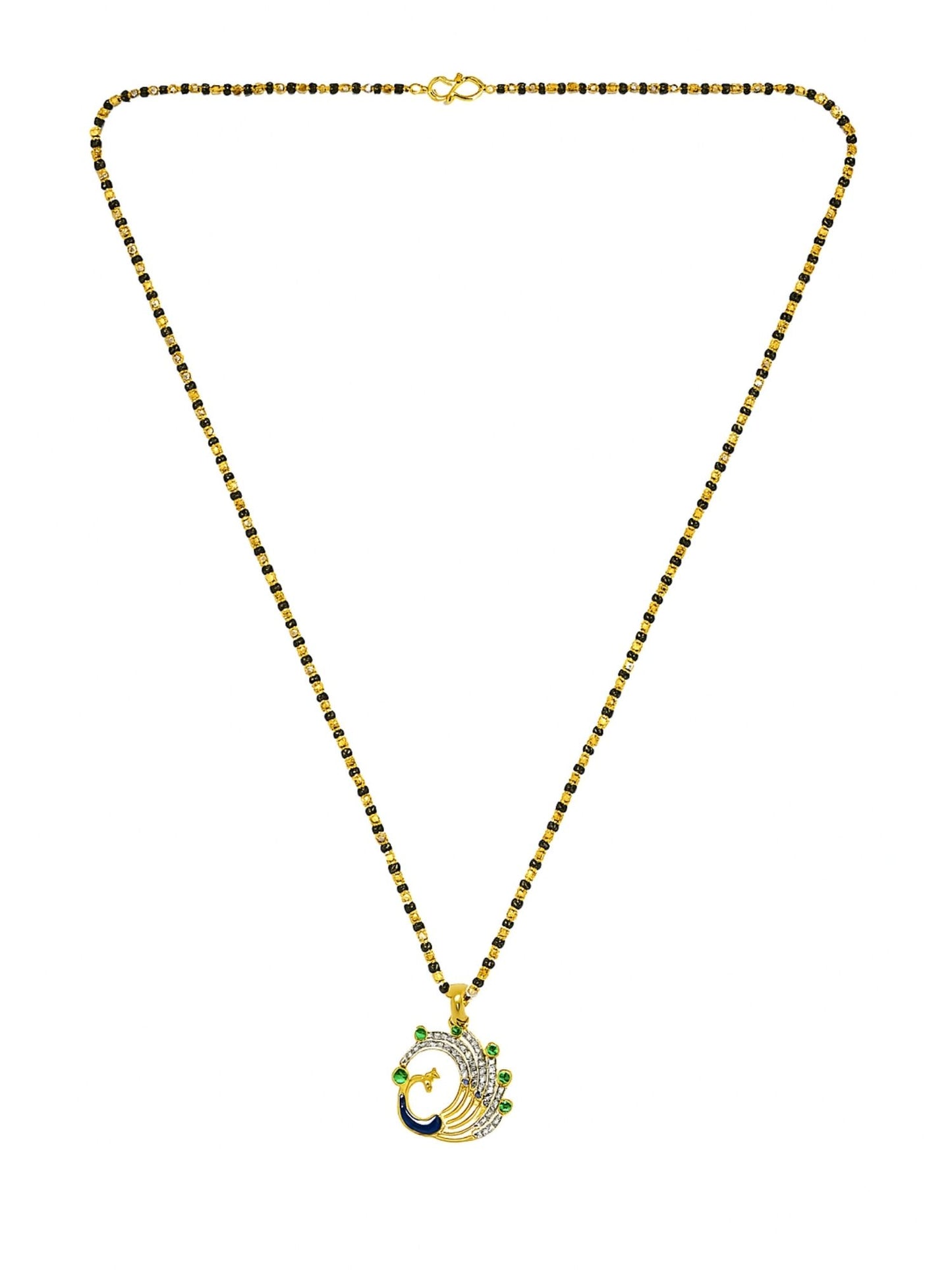 American Diamond Peacock Pendant Long Mangalsutra Designs