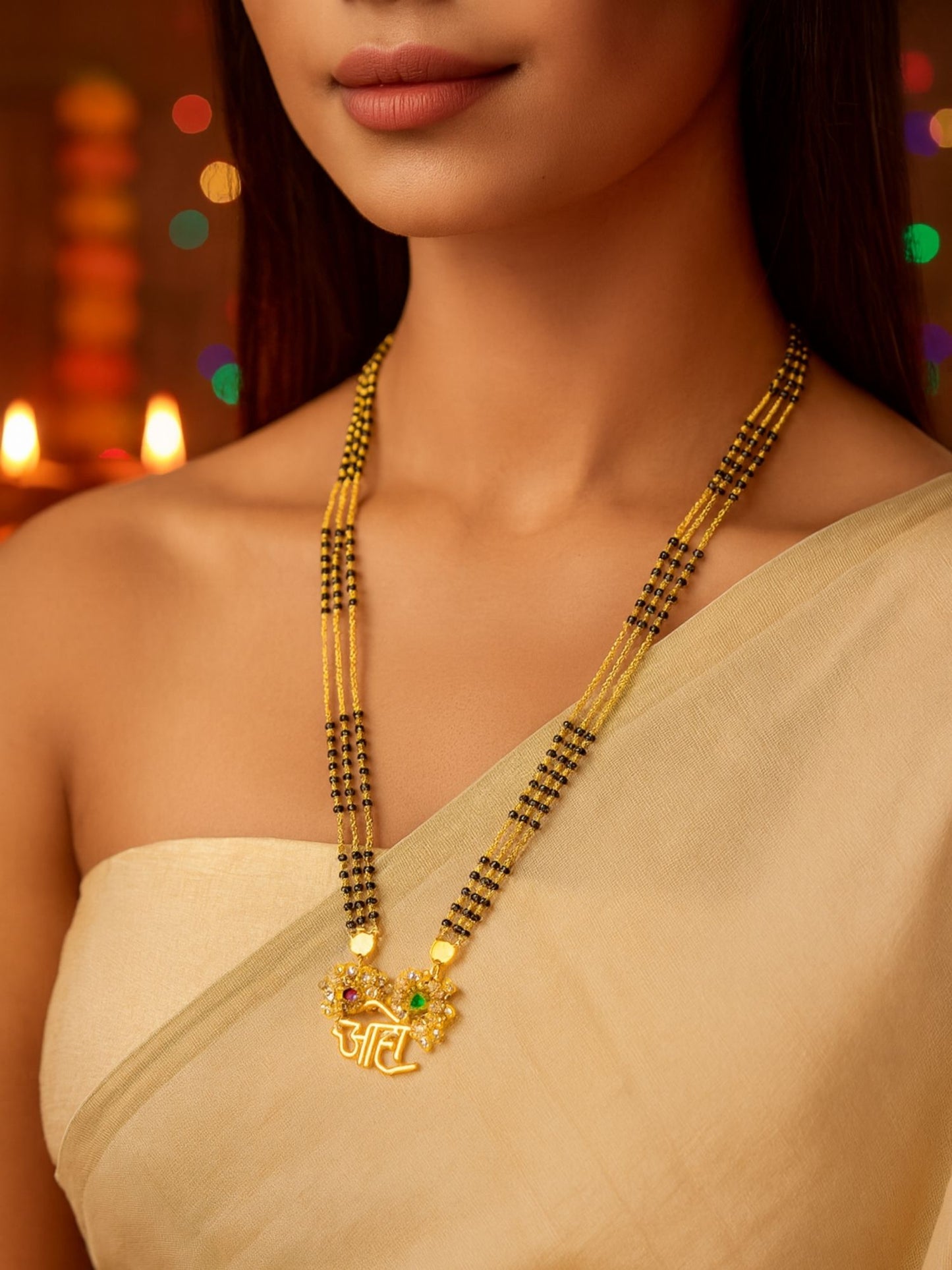 Trendy Pearl Aho 'आहो' Name Pendant Long Mangalsutra Designs