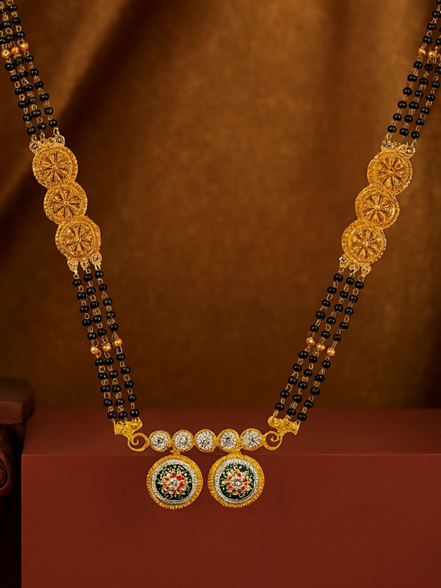 AD Two Vati Pendant Long Mangalsutra Designs