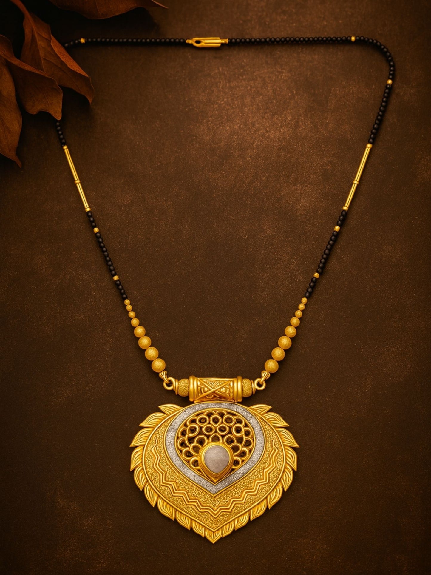 Leaf Shape Pendant Long Mangalsutra Designs