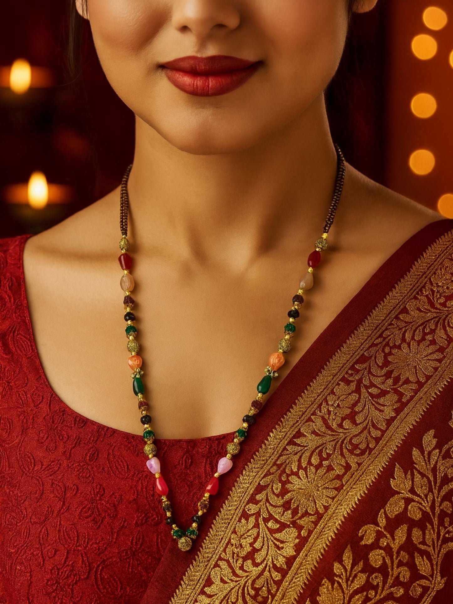 Multicolor Stone With Pearl Long Mangalsutra Designs