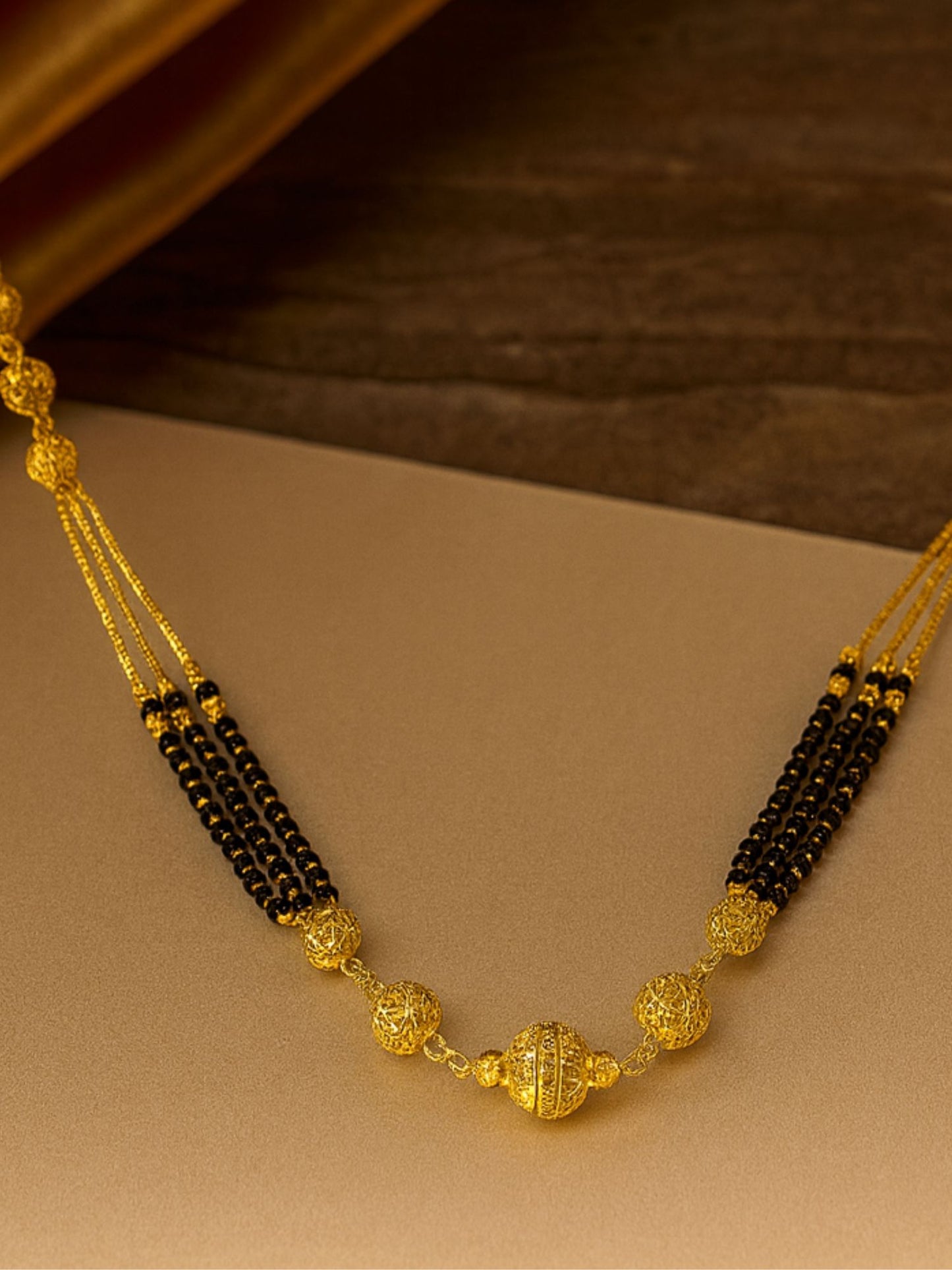 Triple Layer Long Gold Plated Mangalsutra for Women