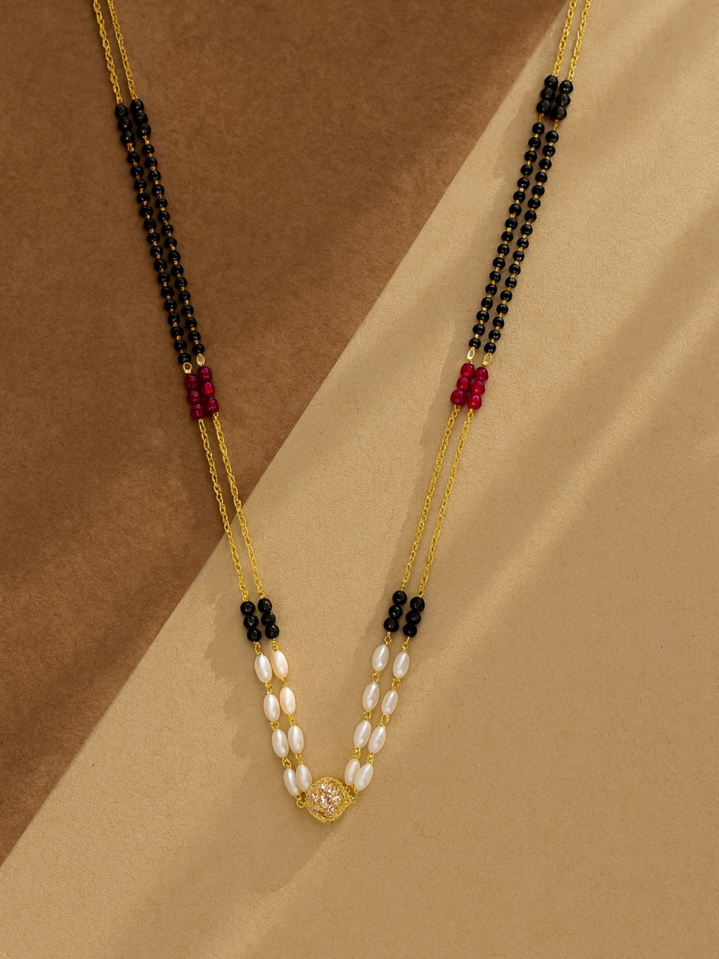 Gold Plated Long Mangalsutra Double Line Pearl Design