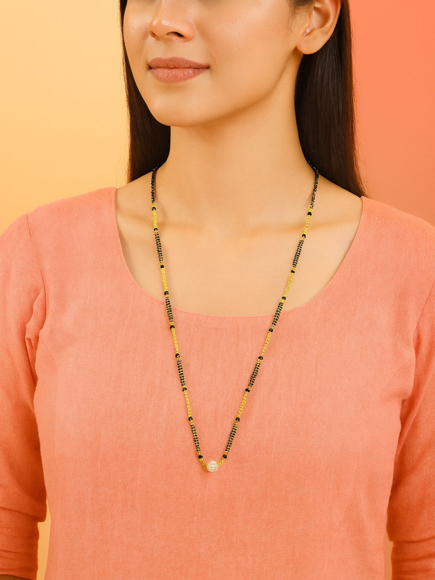 Gold Plated Long Mangalsutra with Double Line Beads
