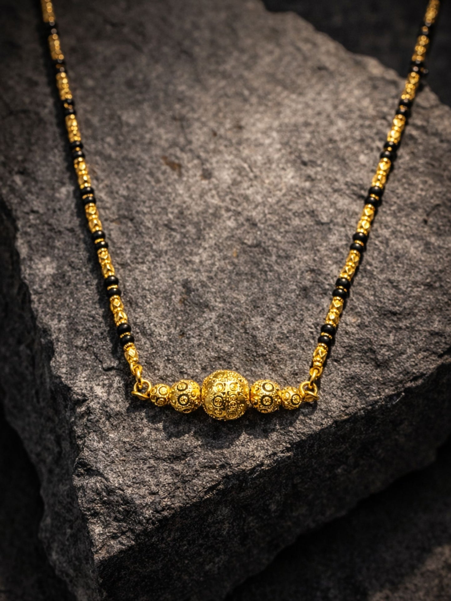 Gold Beaded Long Mangalsutra Design Black Beads Necklace