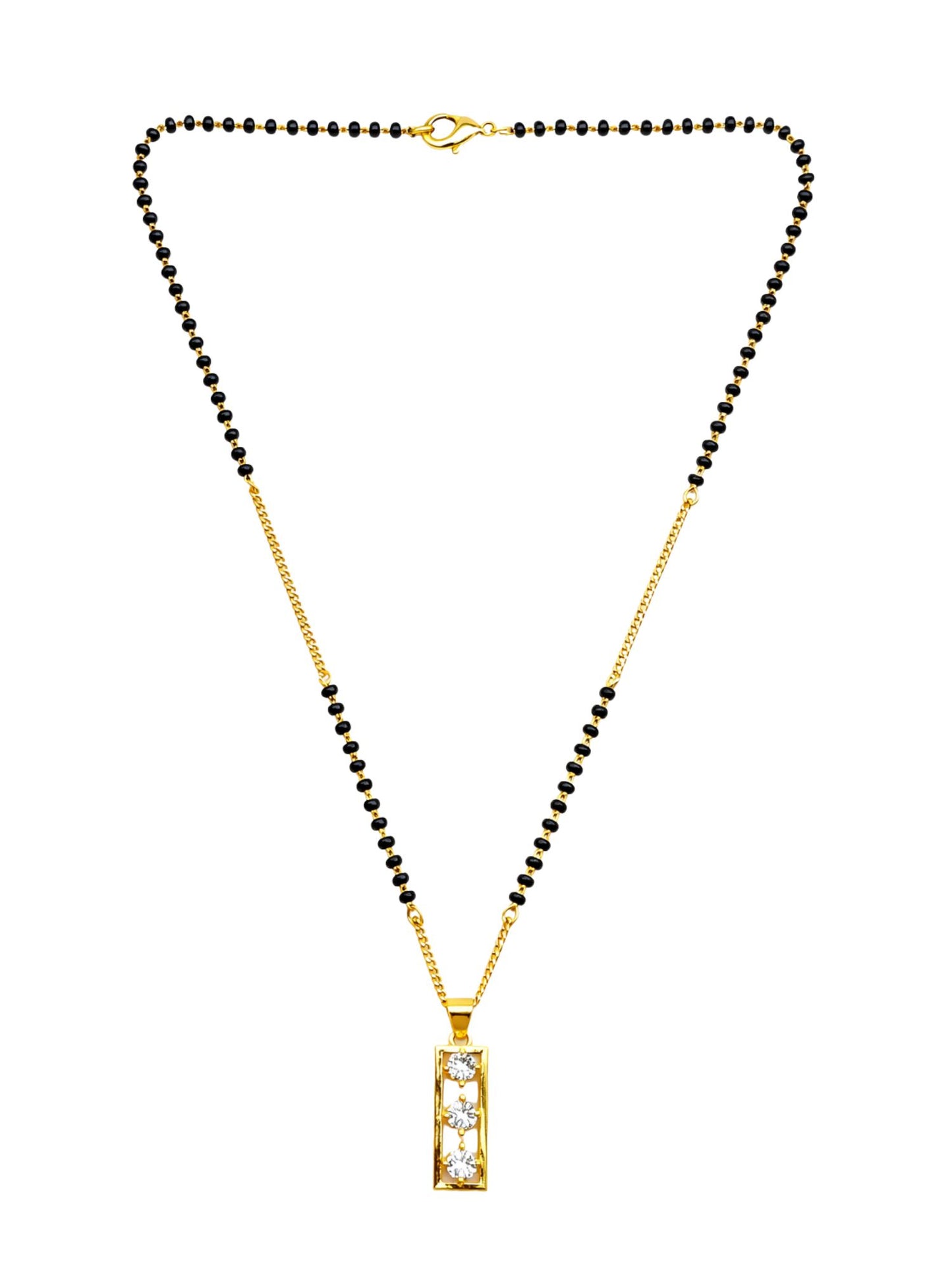 Gold Diamond Pendant Short Mangalsutra Design Black Beads