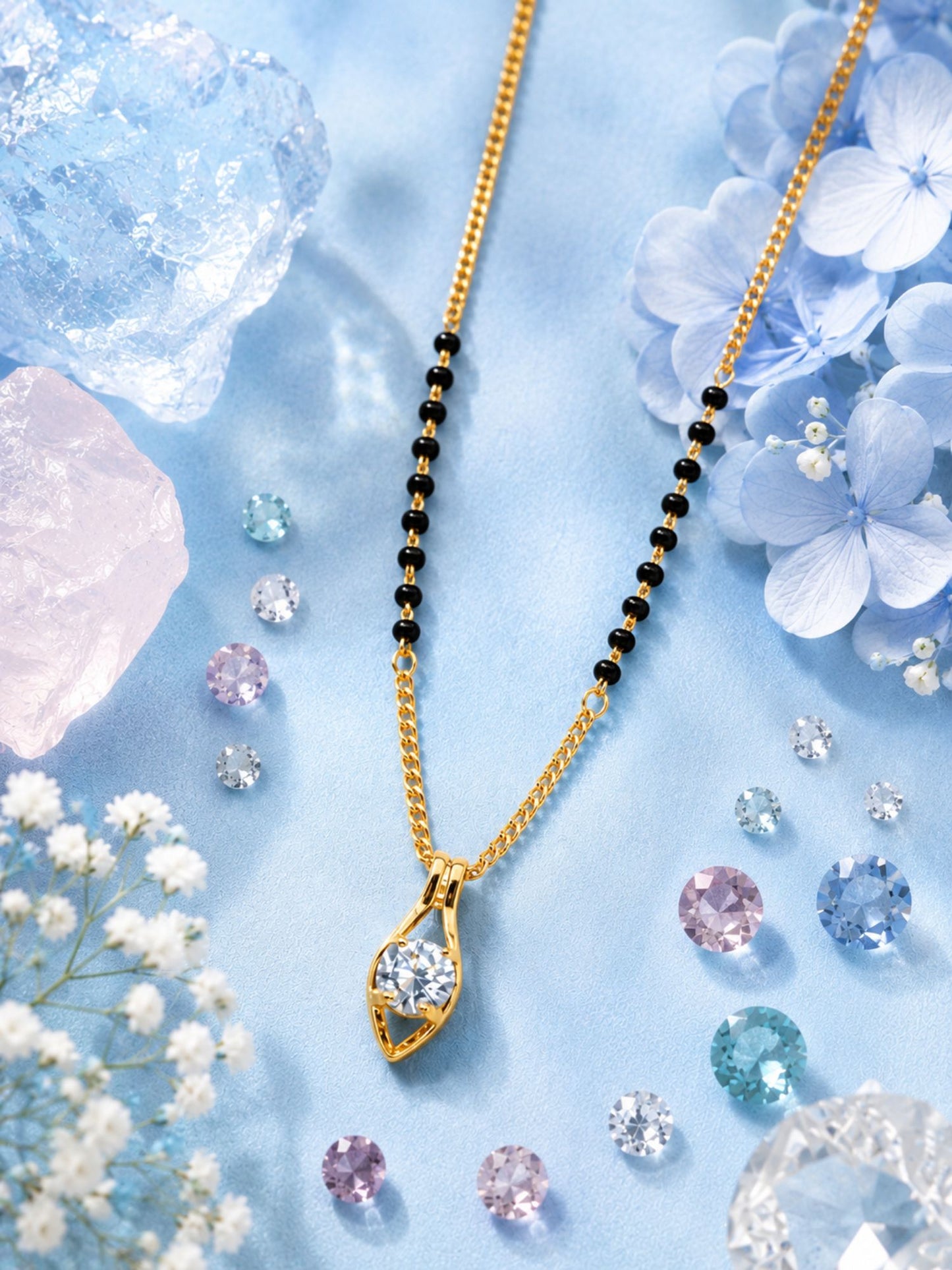 Gold Plated Solitaire Diamond Short Mangalsutra Design Necklace