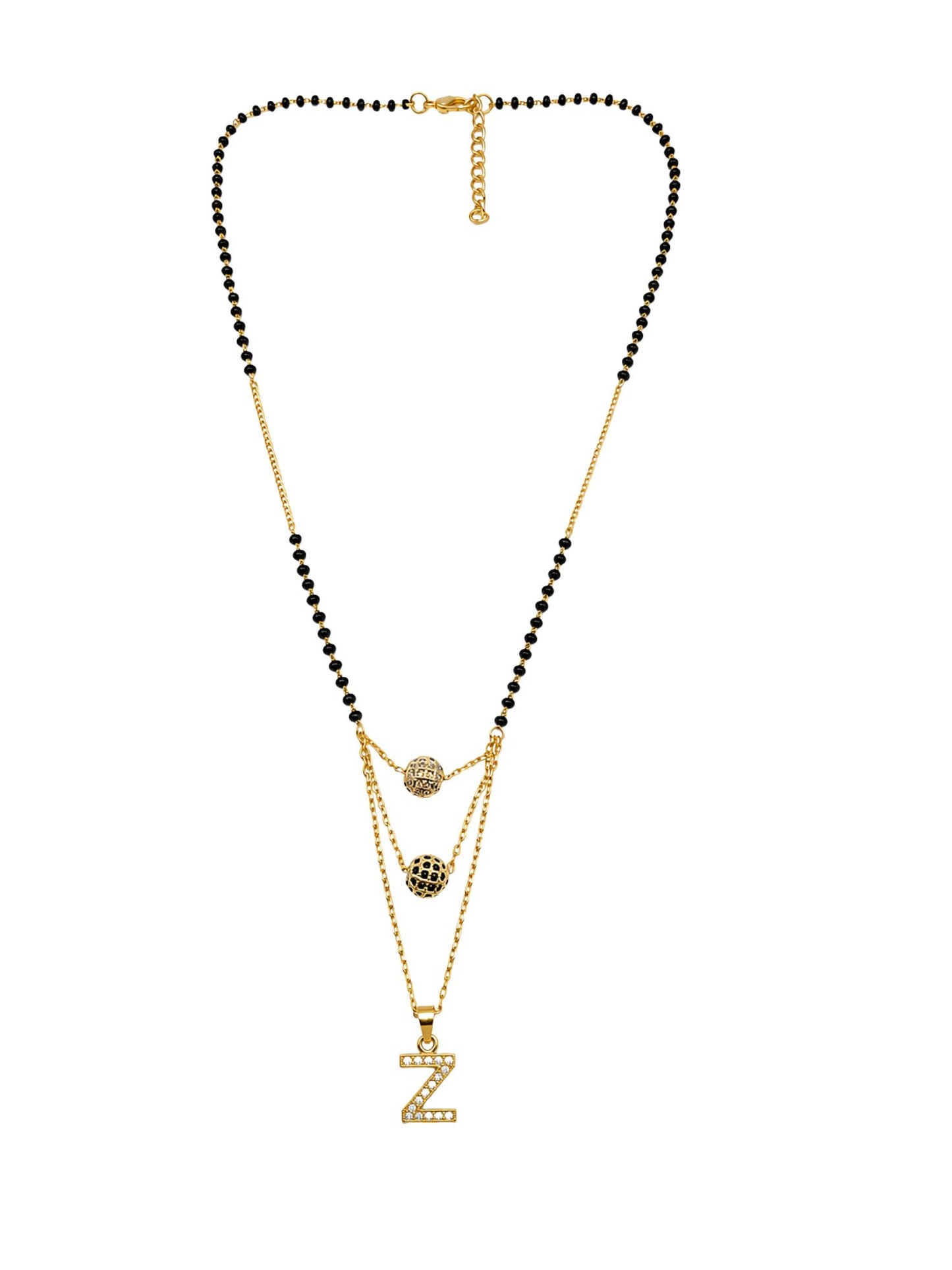 A-Z Letter With Black & White AD Ball Pendant Short Mangalsutra Name Mangalsutra