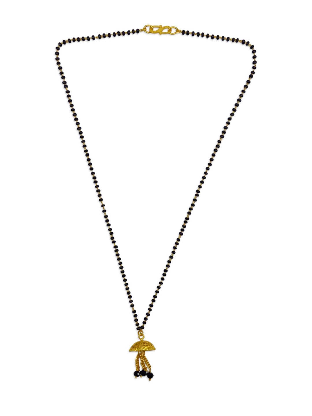 Short Mangalsutra Designs Gold Plated Latest Latkan Pendant Traditional Black Beads Mangalsutra