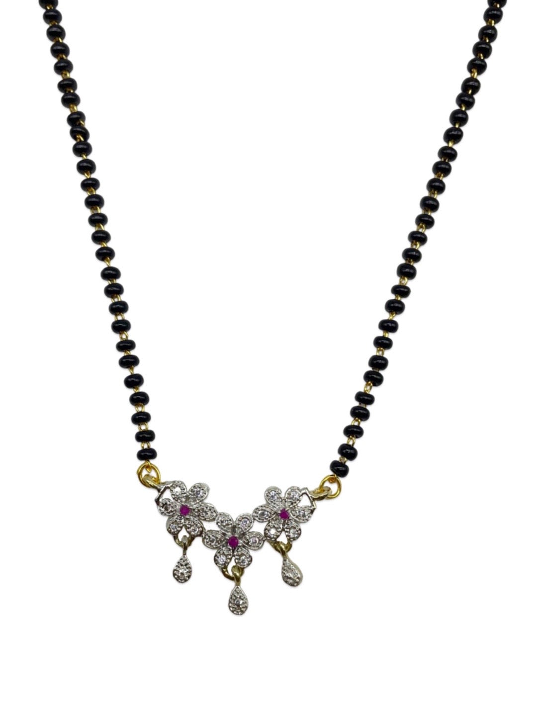 Short Mangalsutra Designs Gold Plated Latest American Diamond Flower Pendant Mangalsutra