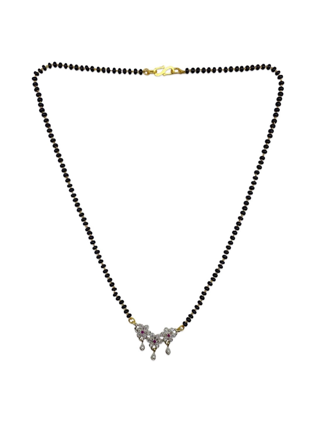 Short Mangalsutra Designs Gold Plated Latest American Diamond Flower Pendant Mangalsutra