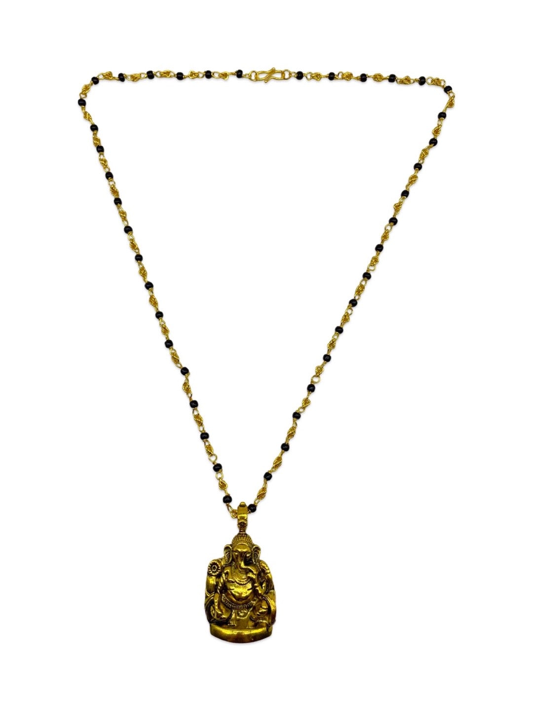 Gold Plated Maharashtrian Long Mangalsutra Lord Ganesha Pendant Black Bead Chain