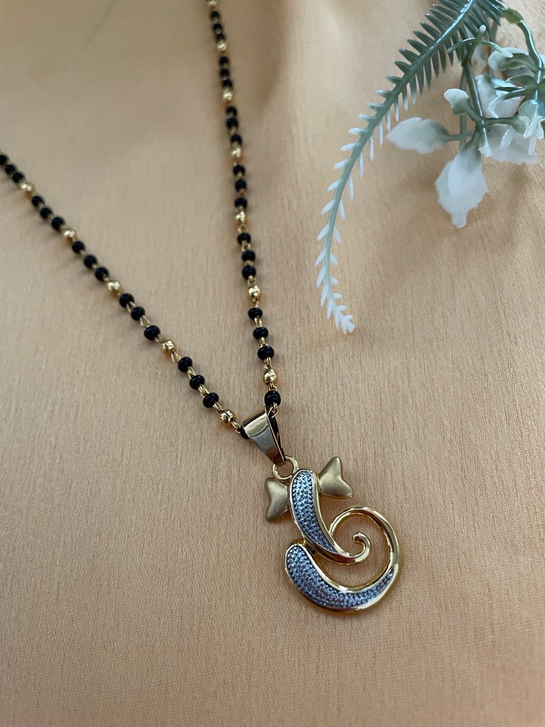 Gold Plated Maharashtrian Long Mangalsutra Lord Ganesha Pendant Black Bead Chain