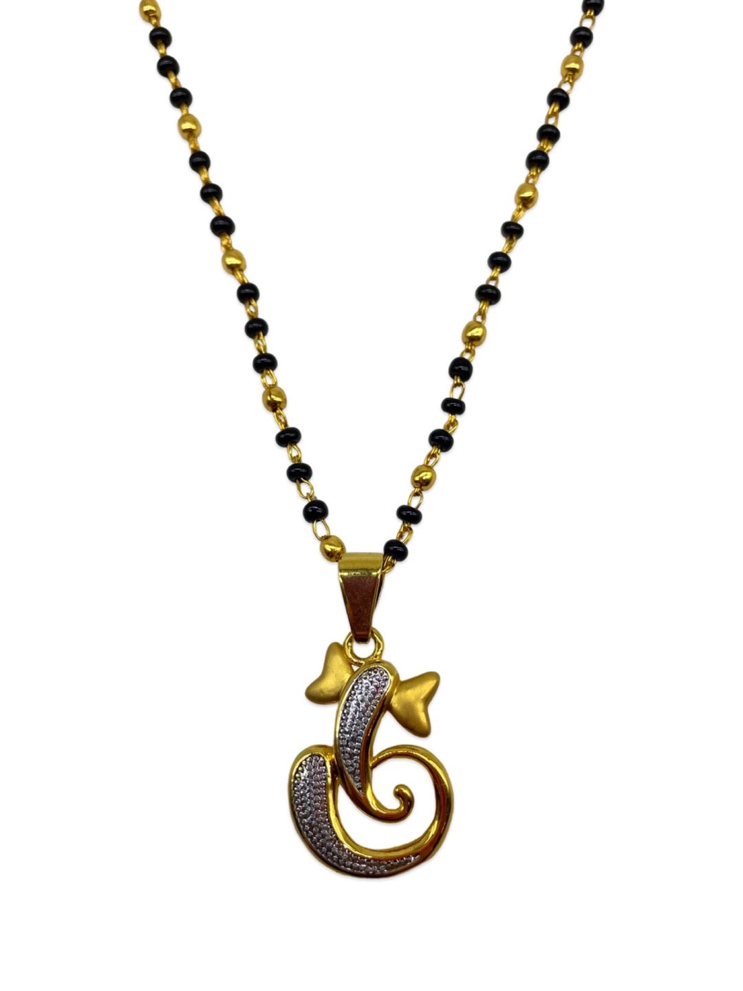 Gold Plated Maharashtrian Long Mangalsutra Lord Ganesha Pendant Black Bead Chain