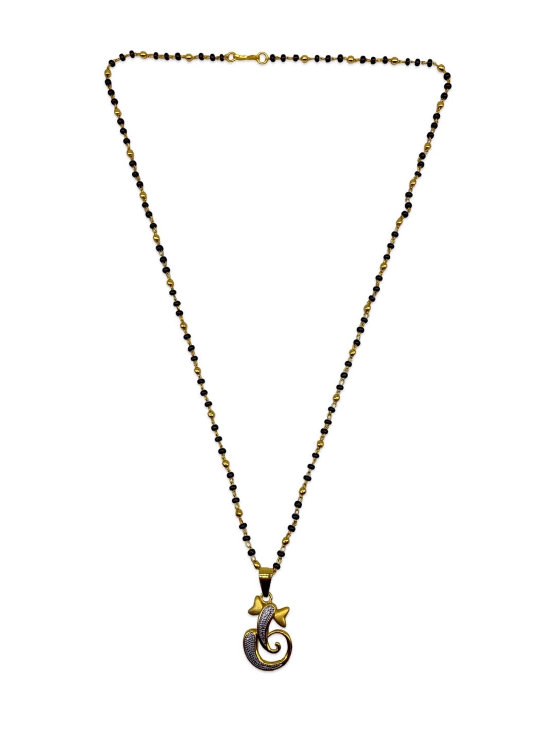 Gold Plated Maharashtrian Long Mangalsutra Lord Ganesha Pendant Black Bead Chain
