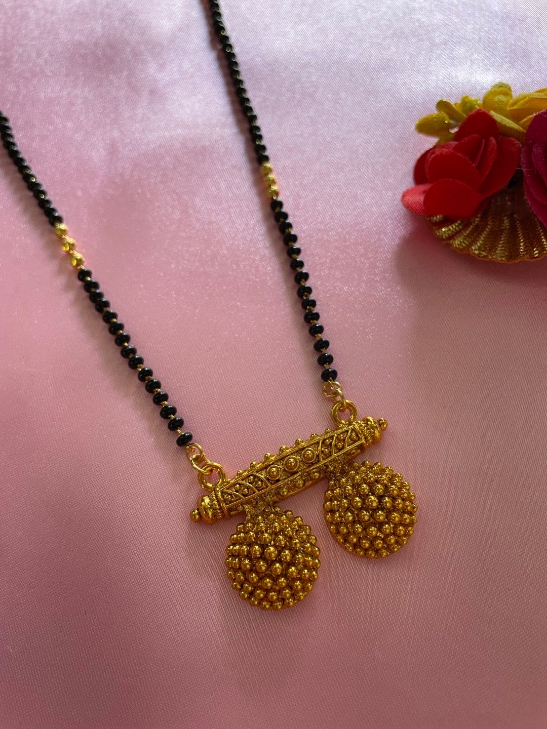 Gold Plated Maharashtrian Long Mangalsutra Gold Vati Pendant Black Bead Chain