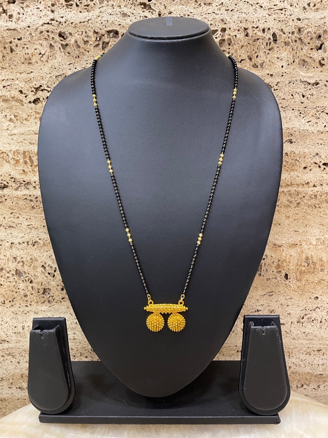 Gold Plated Maharashtrian Long Mangalsutra Gold Vati Pendant Black Bead Chain