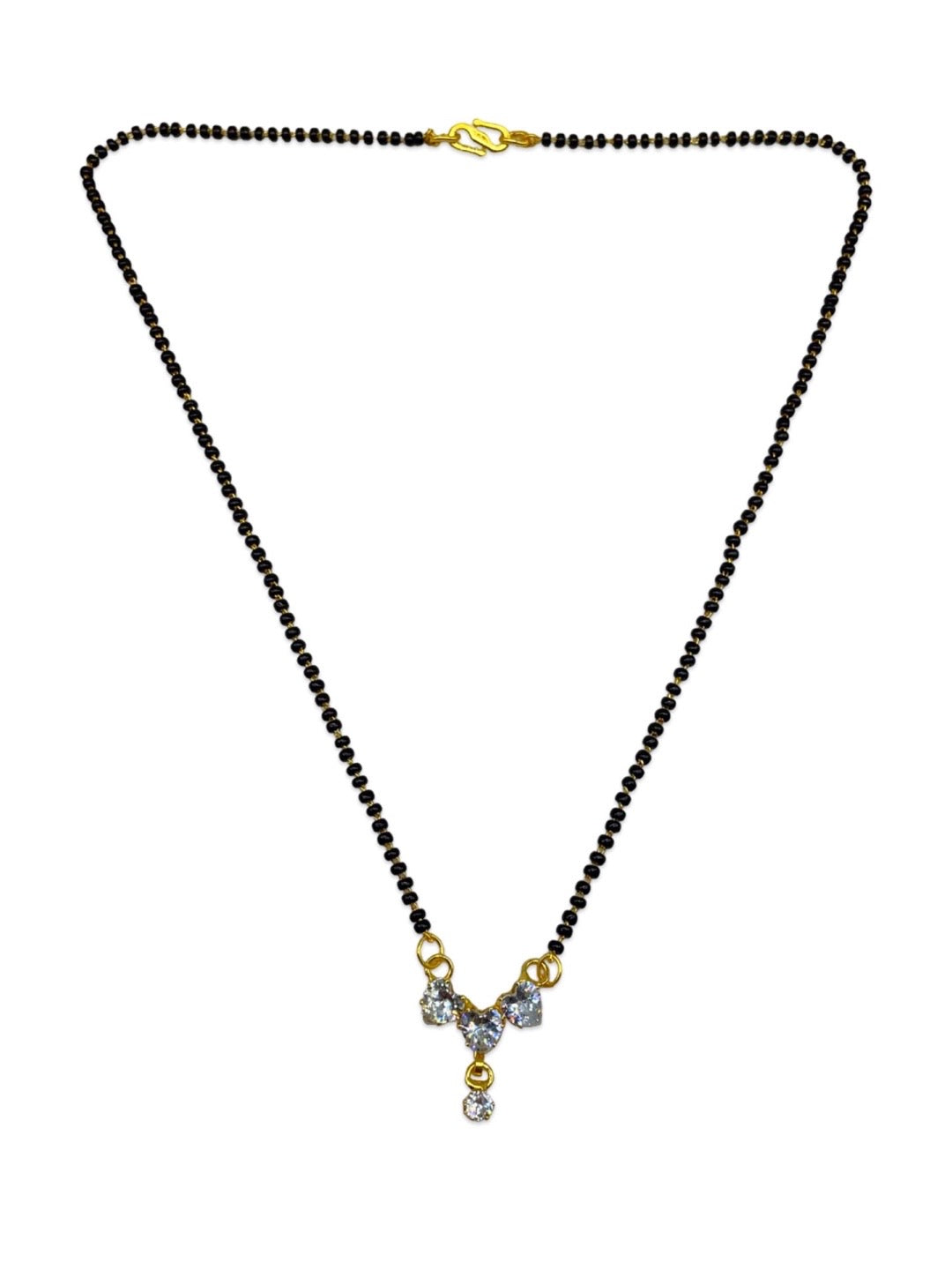 Gold Plated Maharashtrian Short Mangalsutra AD Heart Shape Pendant Black Beads