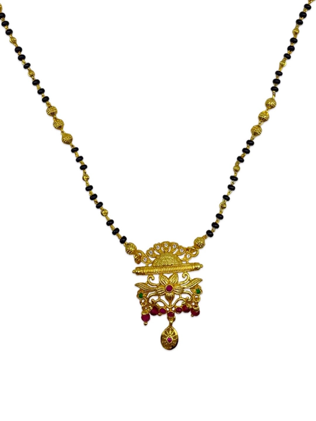 Short Mangalsutra Multi Stone Floral Pendant