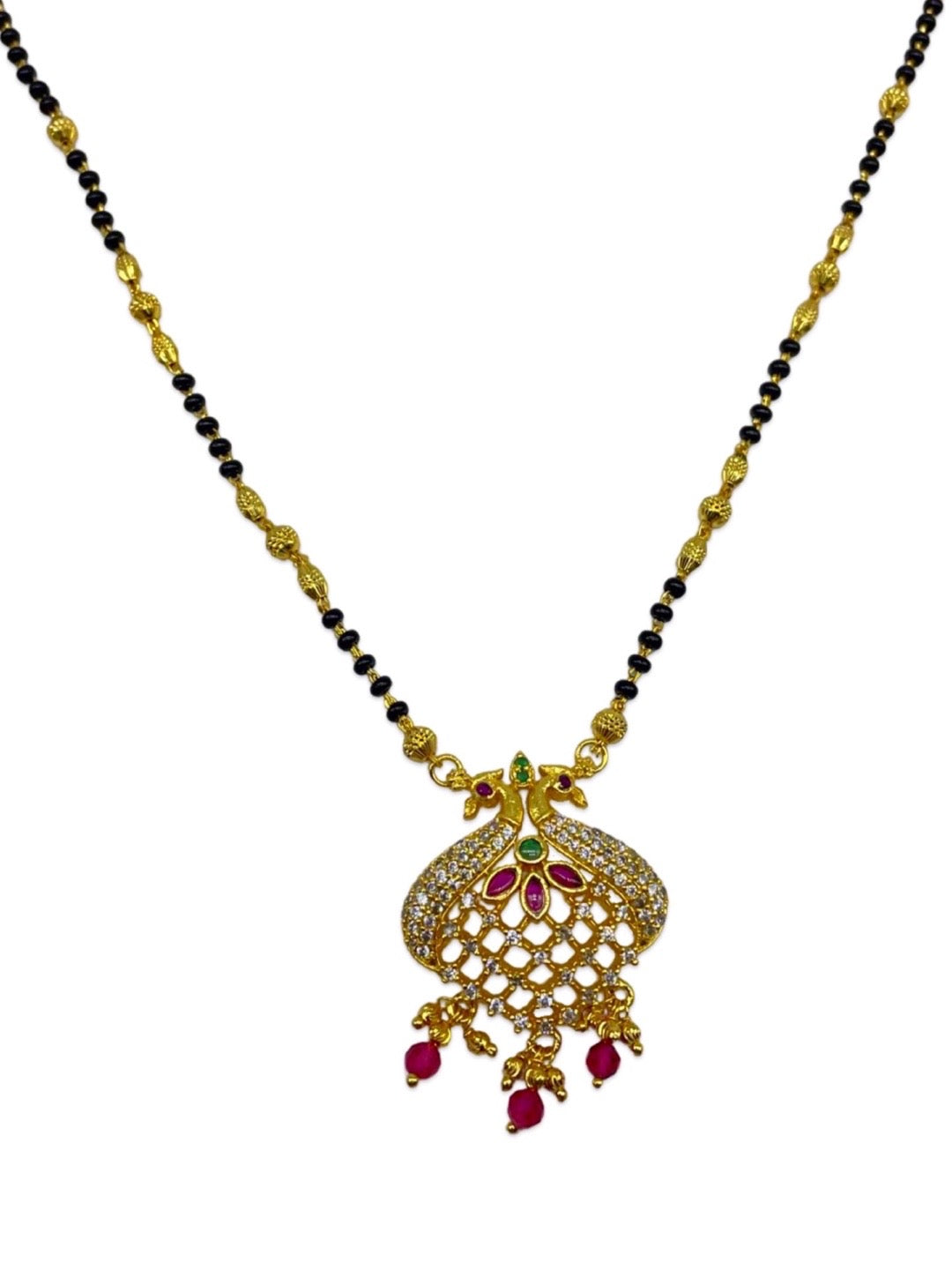 Short Mangalsutra AD Multi Stone Peacock Pendant