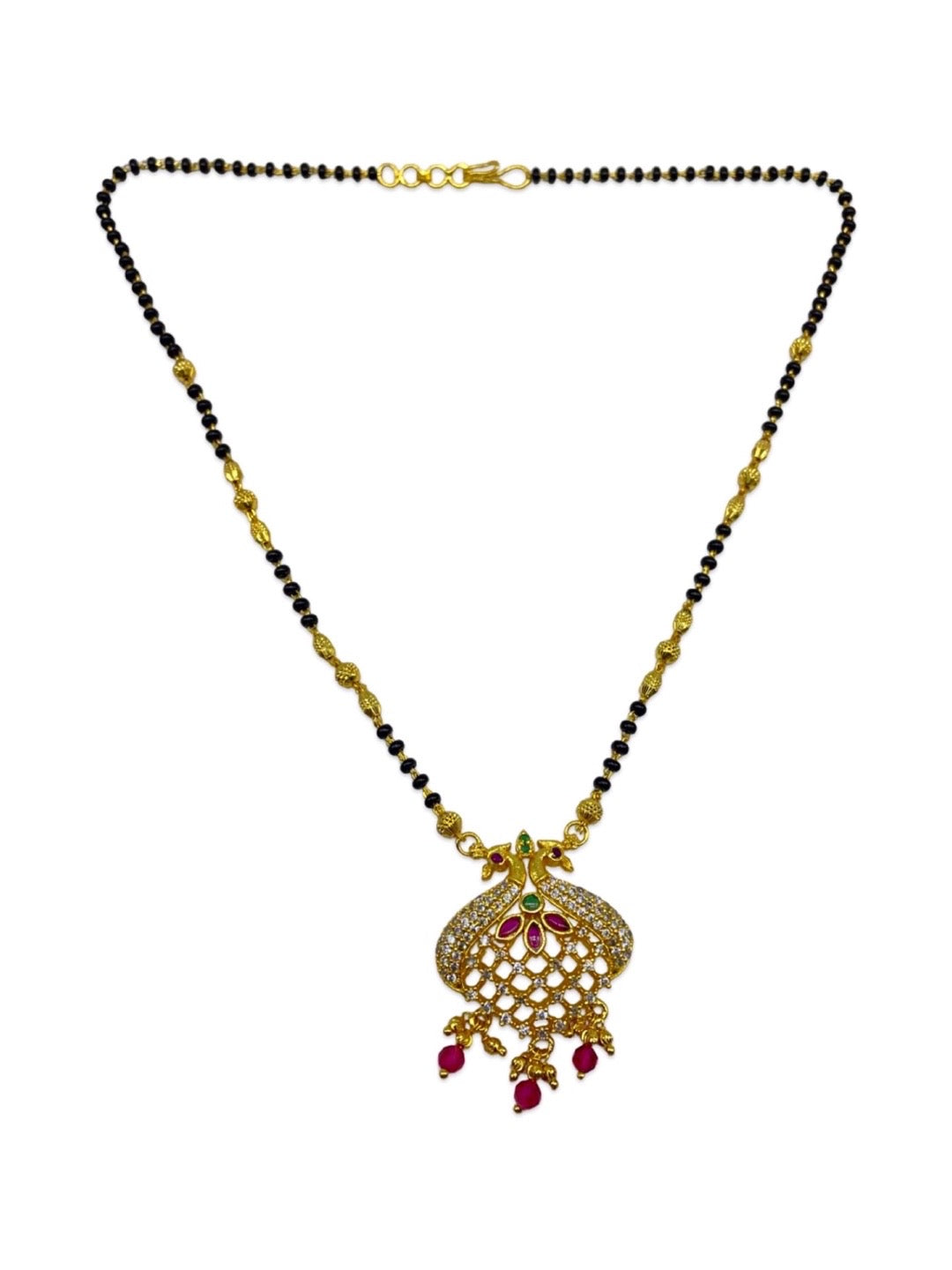 Short Mangalsutra AD Multi Stone Peacock Pendant