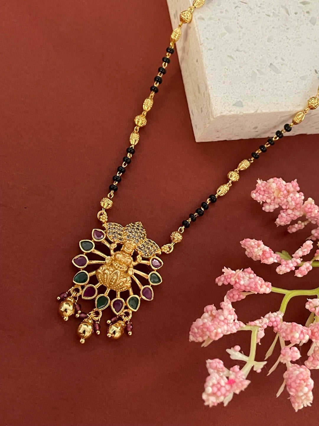 Short Mangalsutra AD Multi Stone Laxmi Pendant