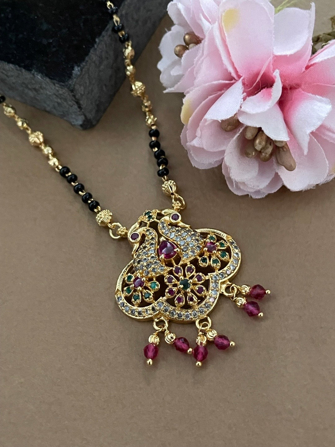 Short Mangalsutra AD Peacock Pendant