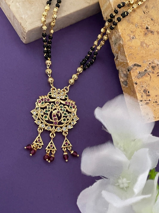 Short Mangalsutra AD Floral Peacock Pendant