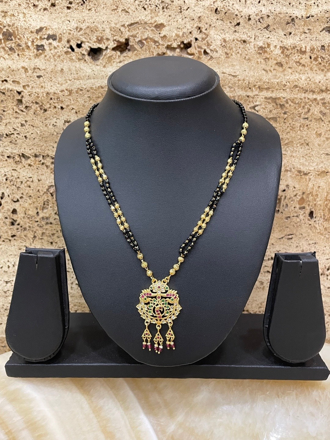 Short Mangalsutra AD Floral Peacock Pendant
