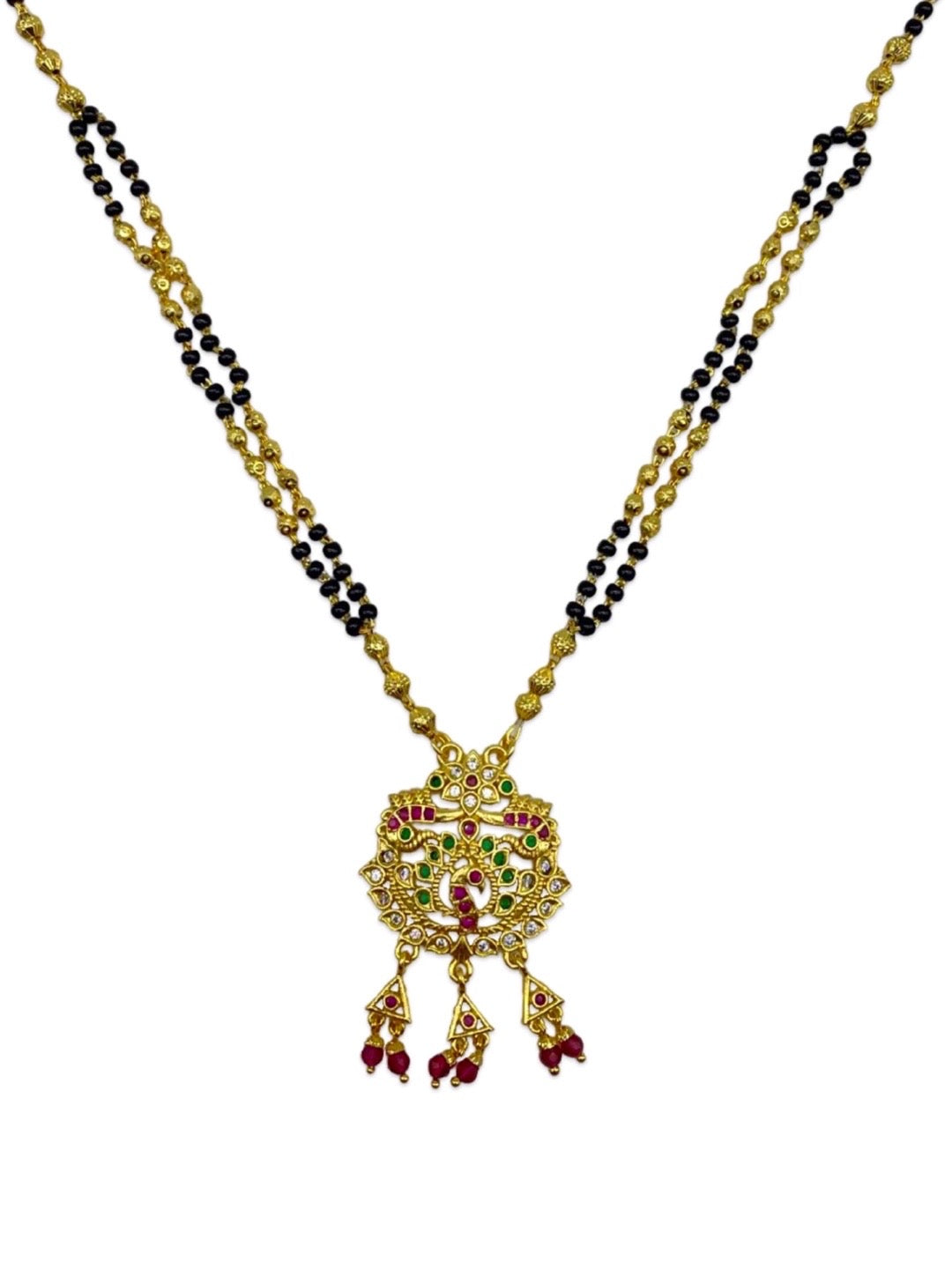 Short Mangalsutra AD Floral Peacock Pendant