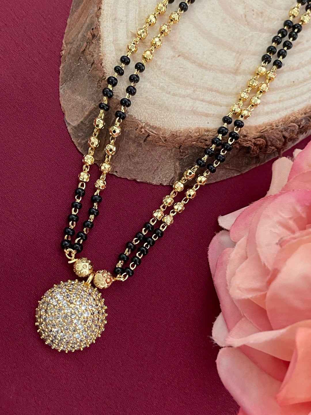 Short American Diamond Mangalsutra Round Pendant