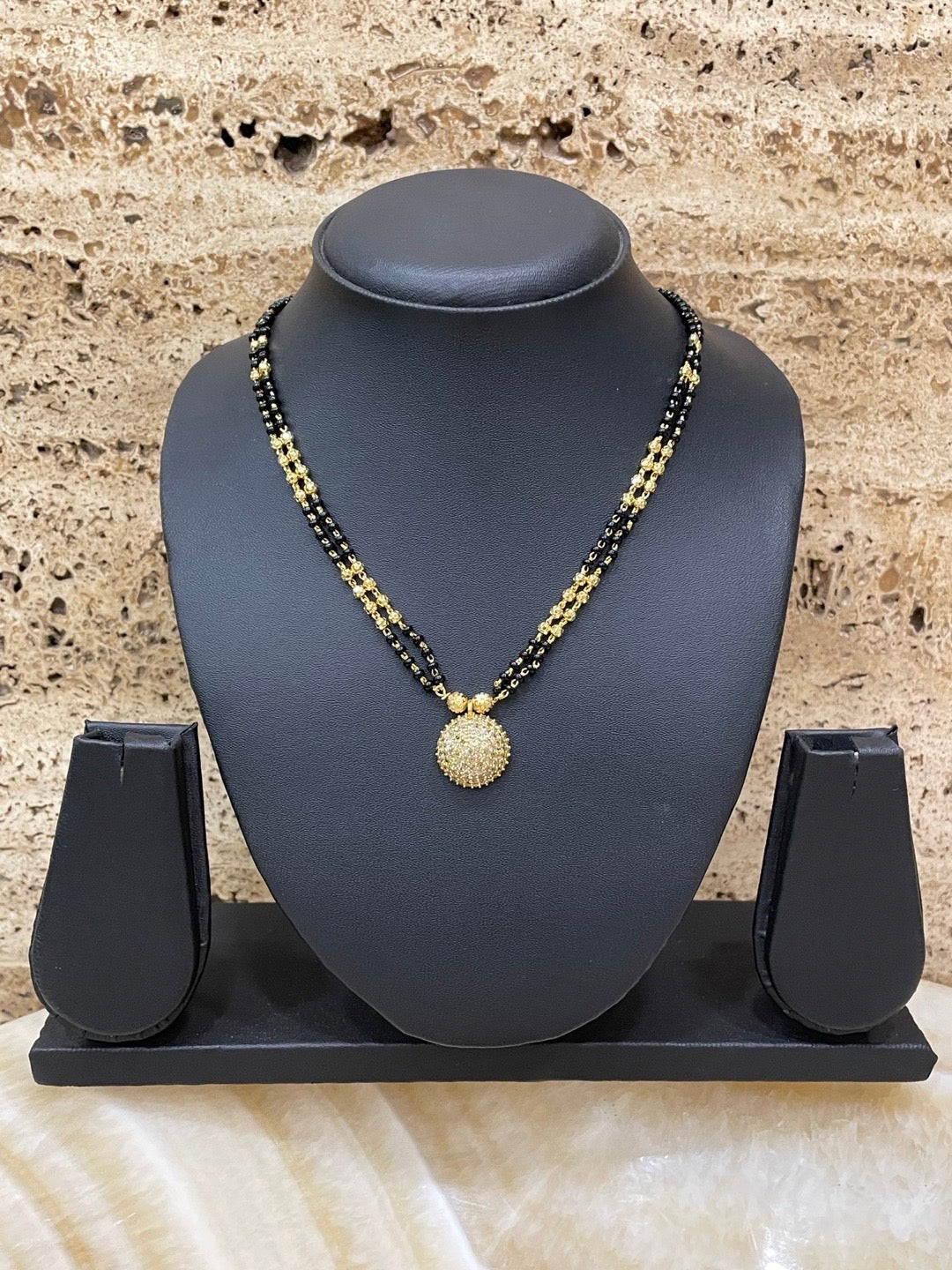 Short American Diamond Mangalsutra Round Pendant