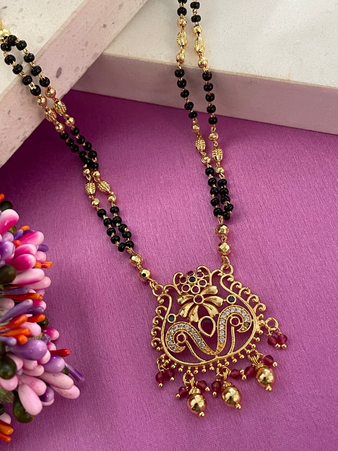 Fancy American Diamond Mangalsutra Flower Pendant