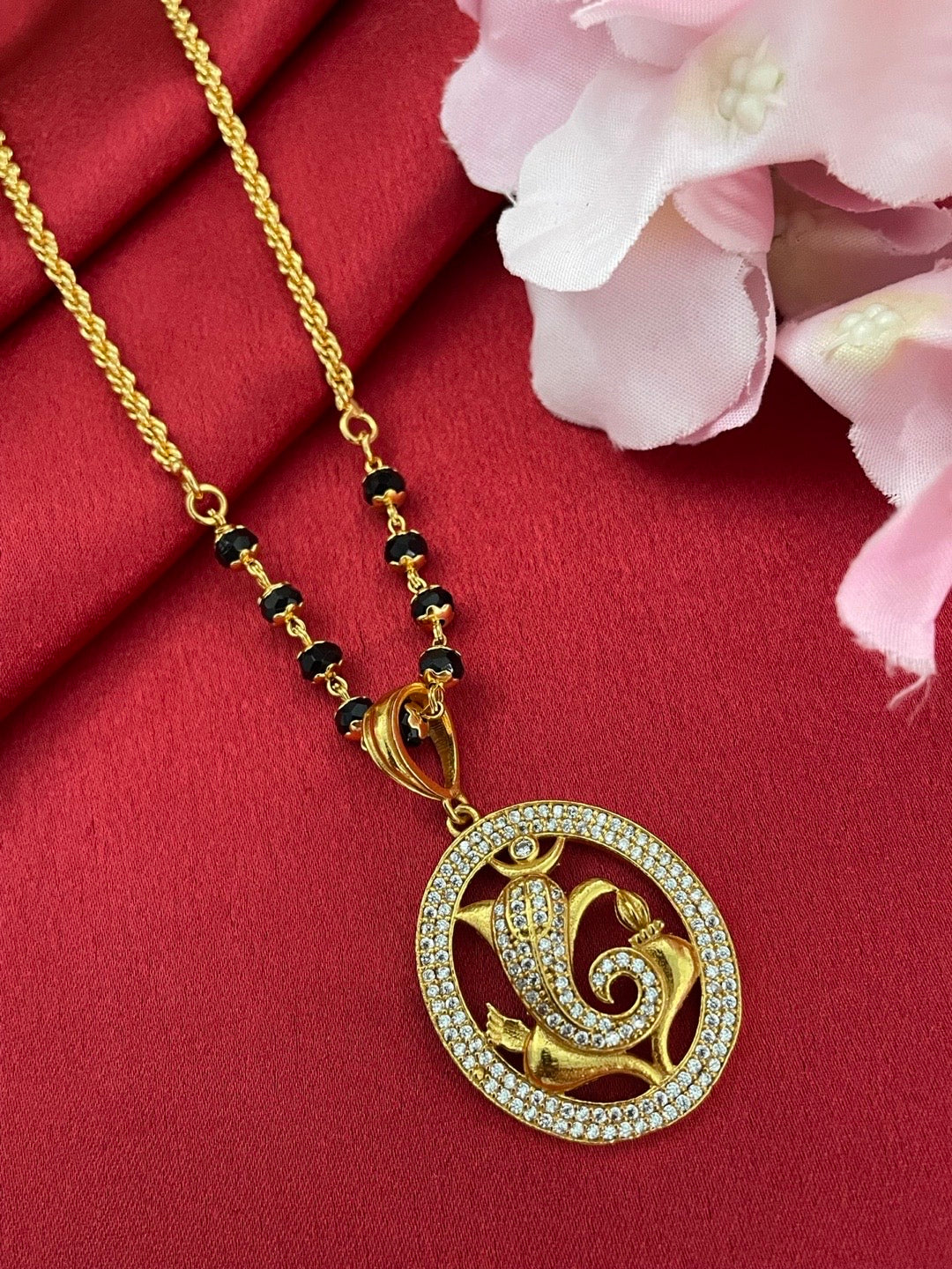 Lord Ganesha American Diamond Pendant Long Mangalsutra Design