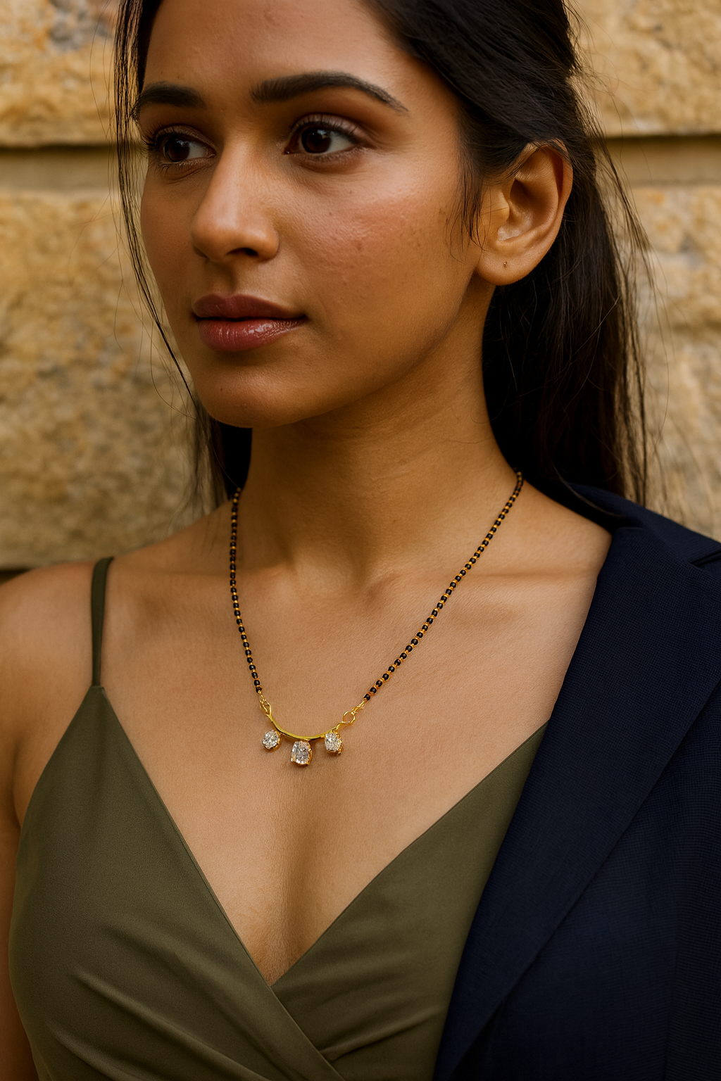 American Diamond Pendant Stud Short Mangalsutra Design