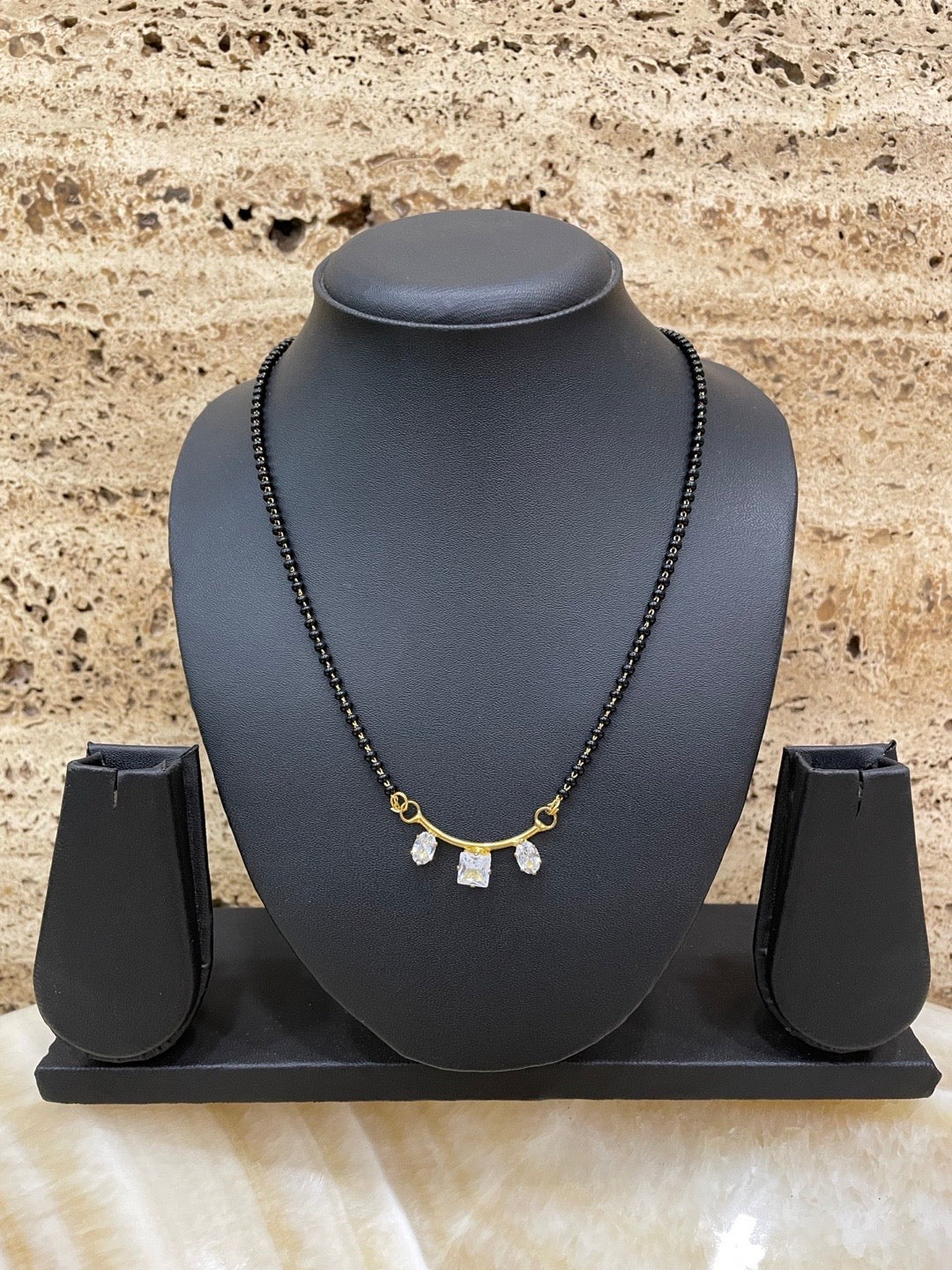 American Diamond Pendant Stud Short Mangalsutra Design