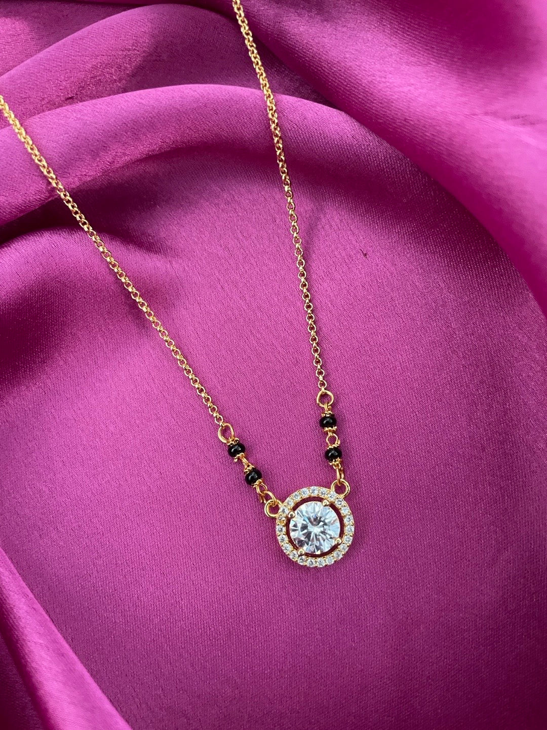 Short Mangalsutra Locket Design American Diamond Round Pendant