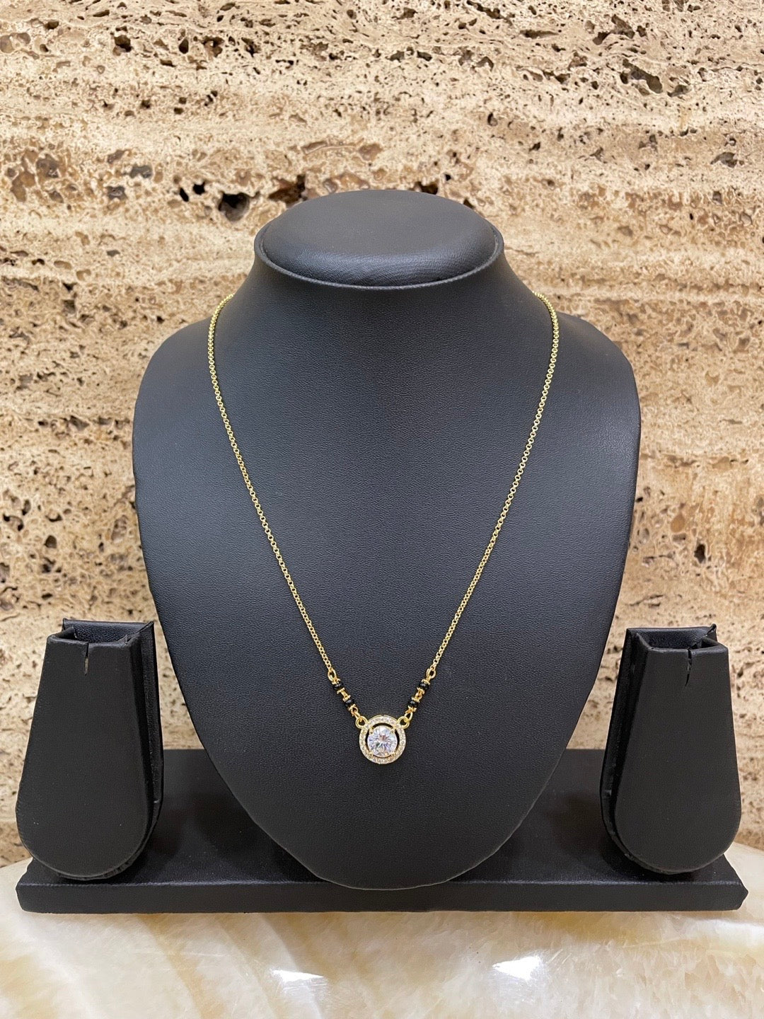 American Diamond Round Pendant Short Mangalsutra Design