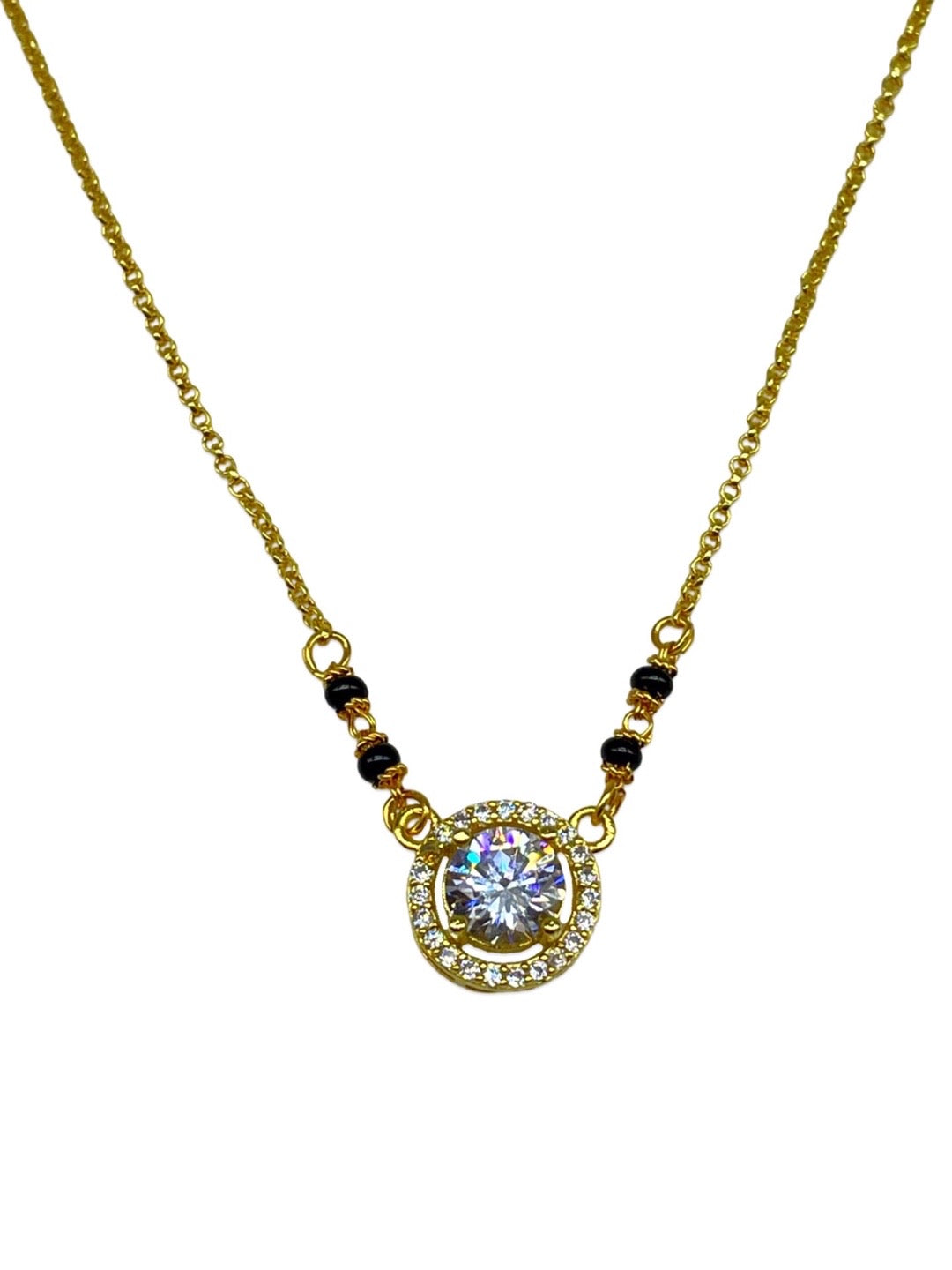 American Diamond Round Pendant Short Mangalsutra Design