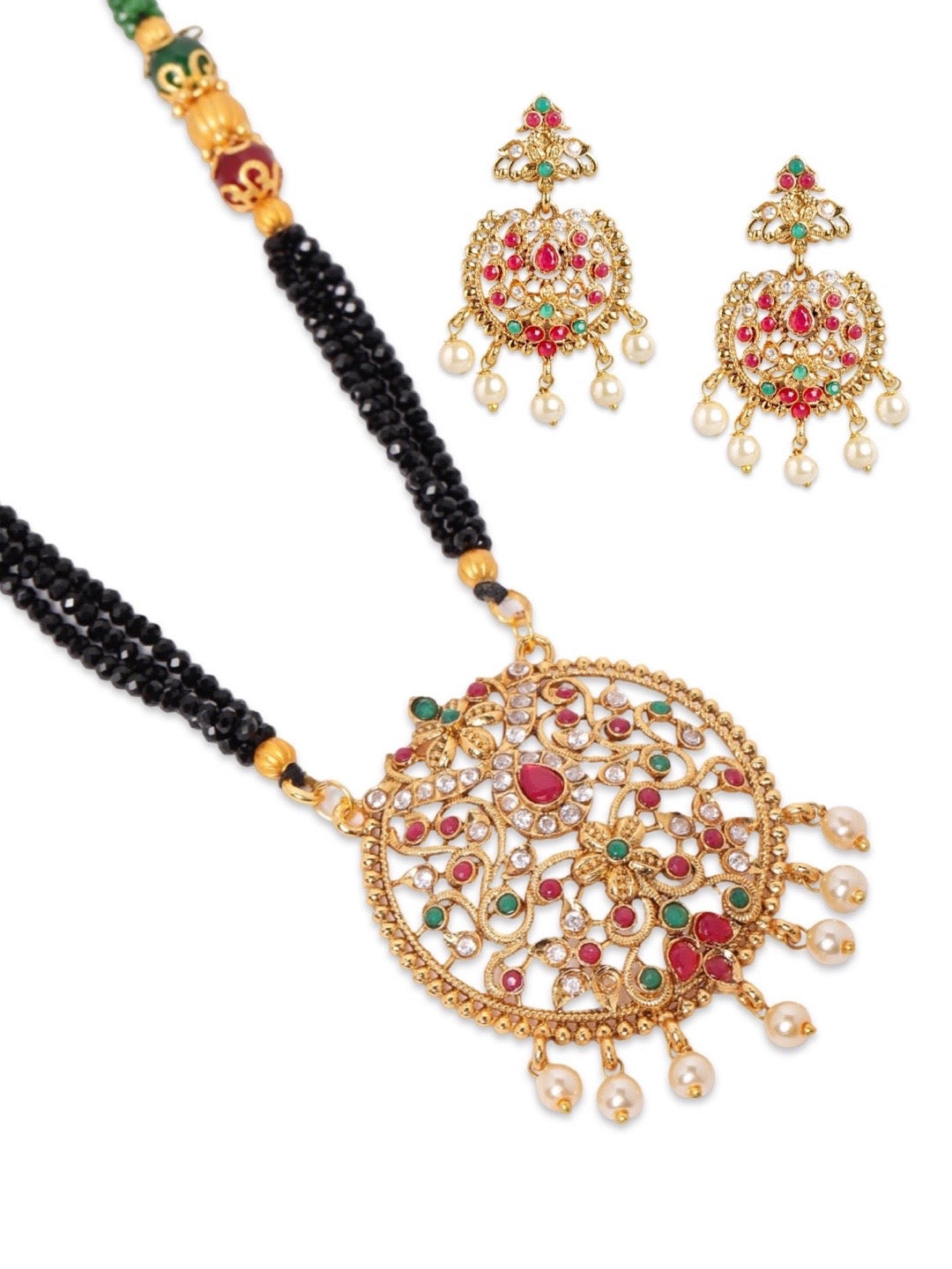 Gold Long Mangalsutra with Earrings