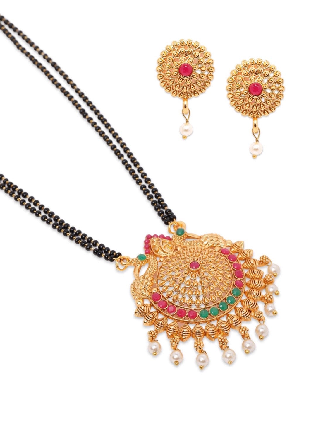 Gold Long Mangalsutra with Earrings