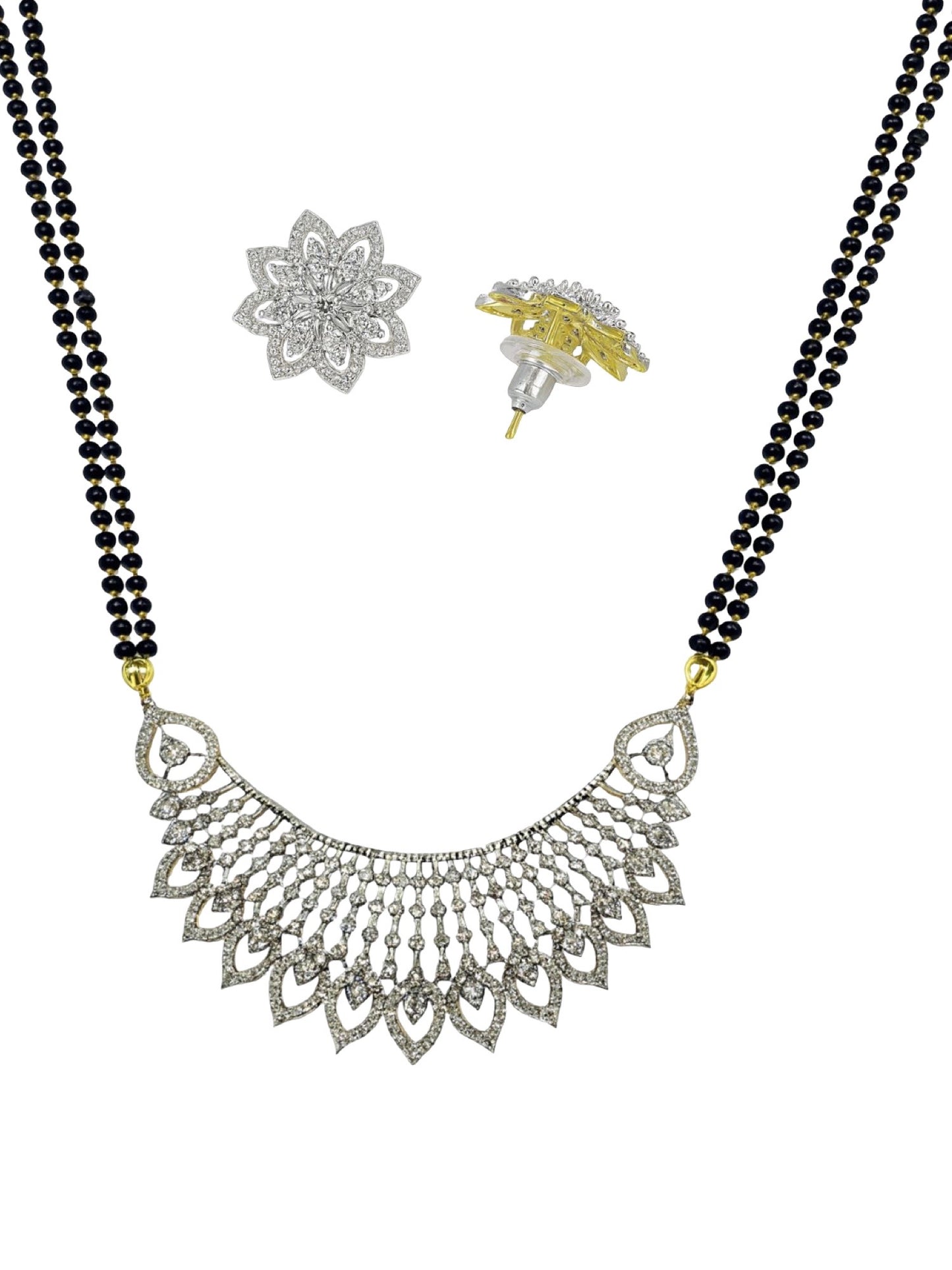 American Diamond Leaf Pendant Long Mangalsutra Set