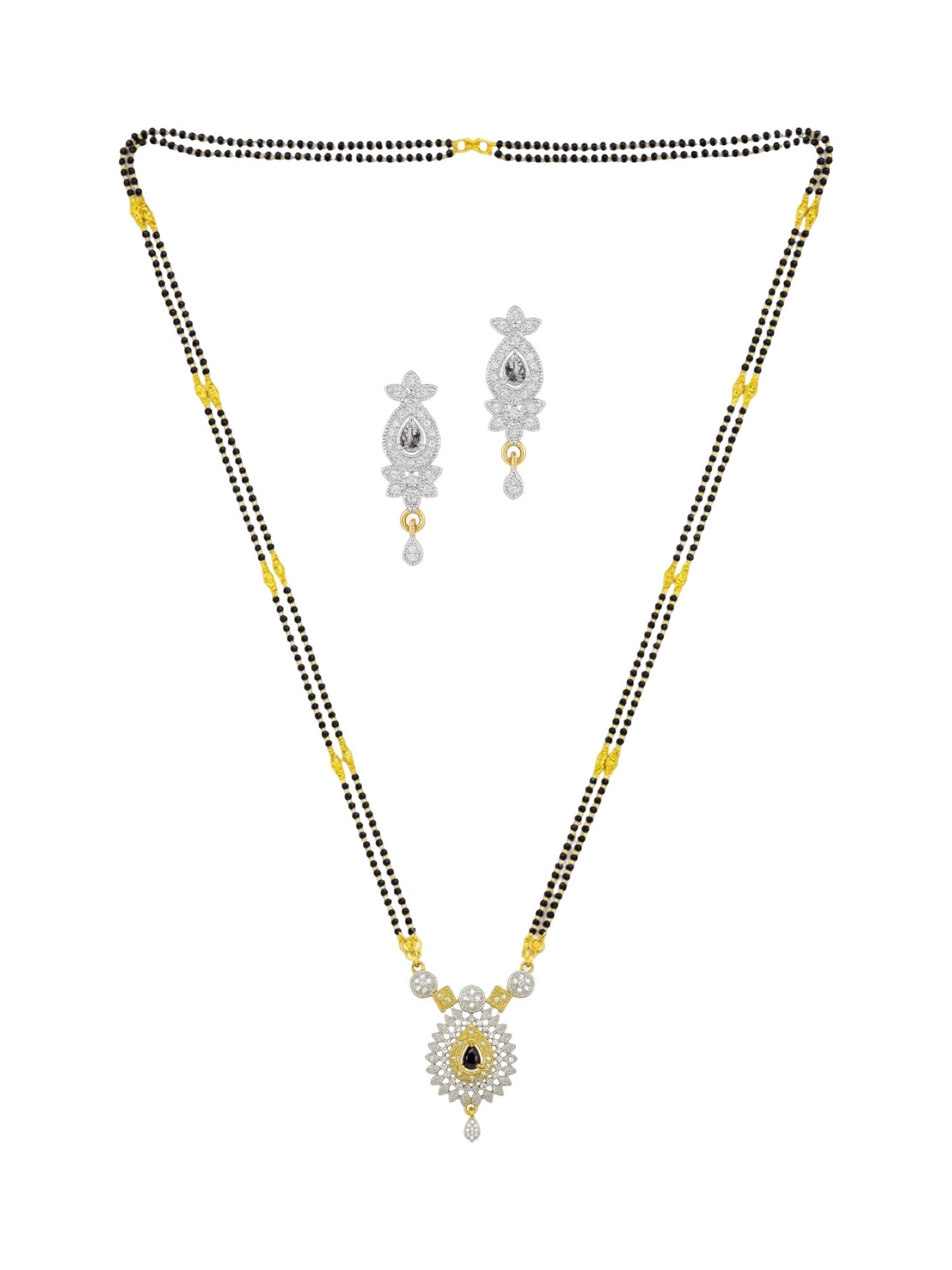 American Diamond Flower Pendant Long Mangalsutra Set