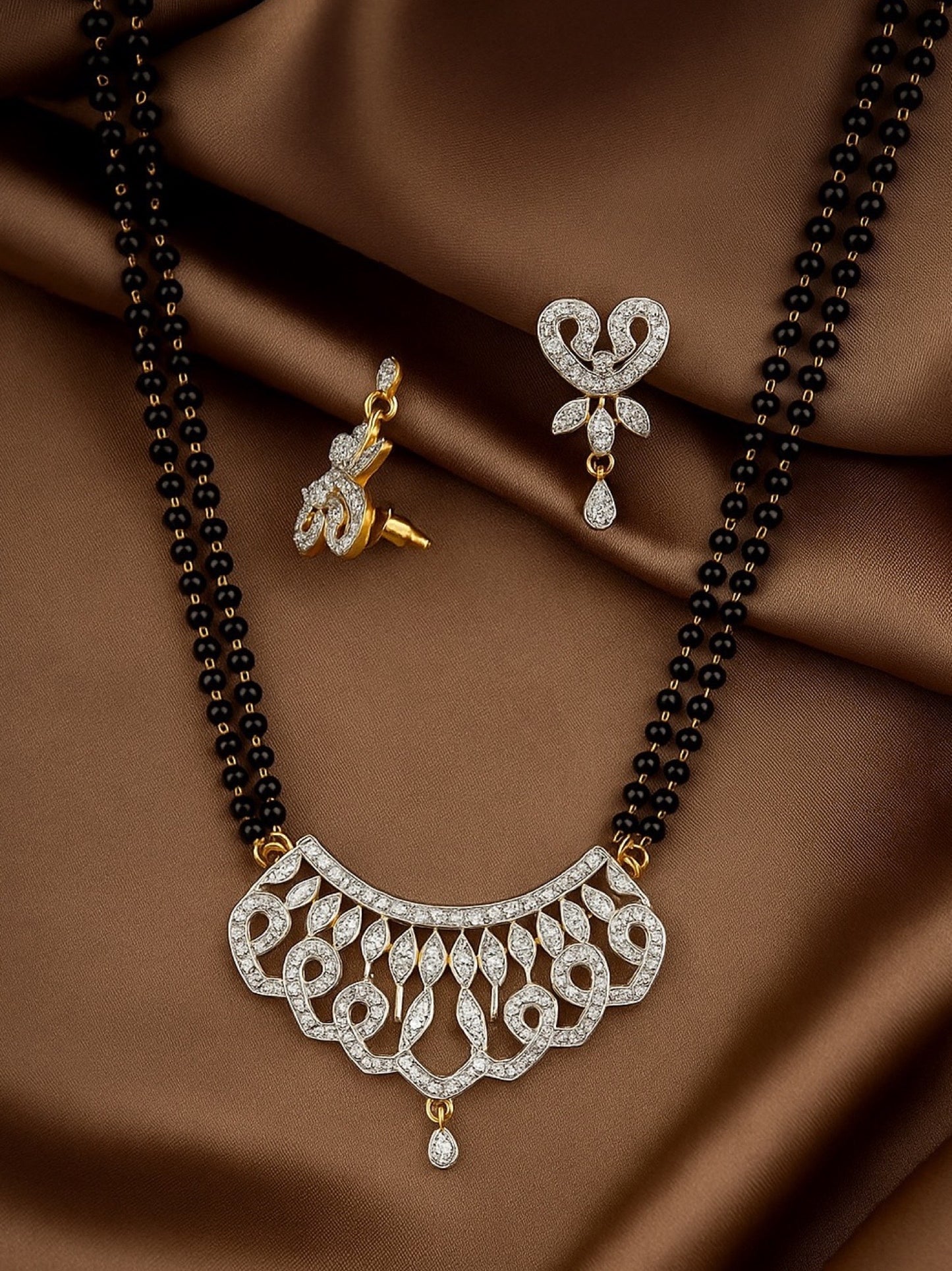 American Diamond Heart Pendant Long Mangalsutra Set