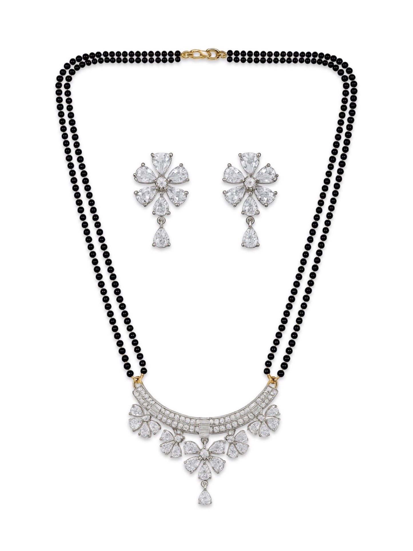 American Diamond Flower Pendant Long Mangalsutra Set
