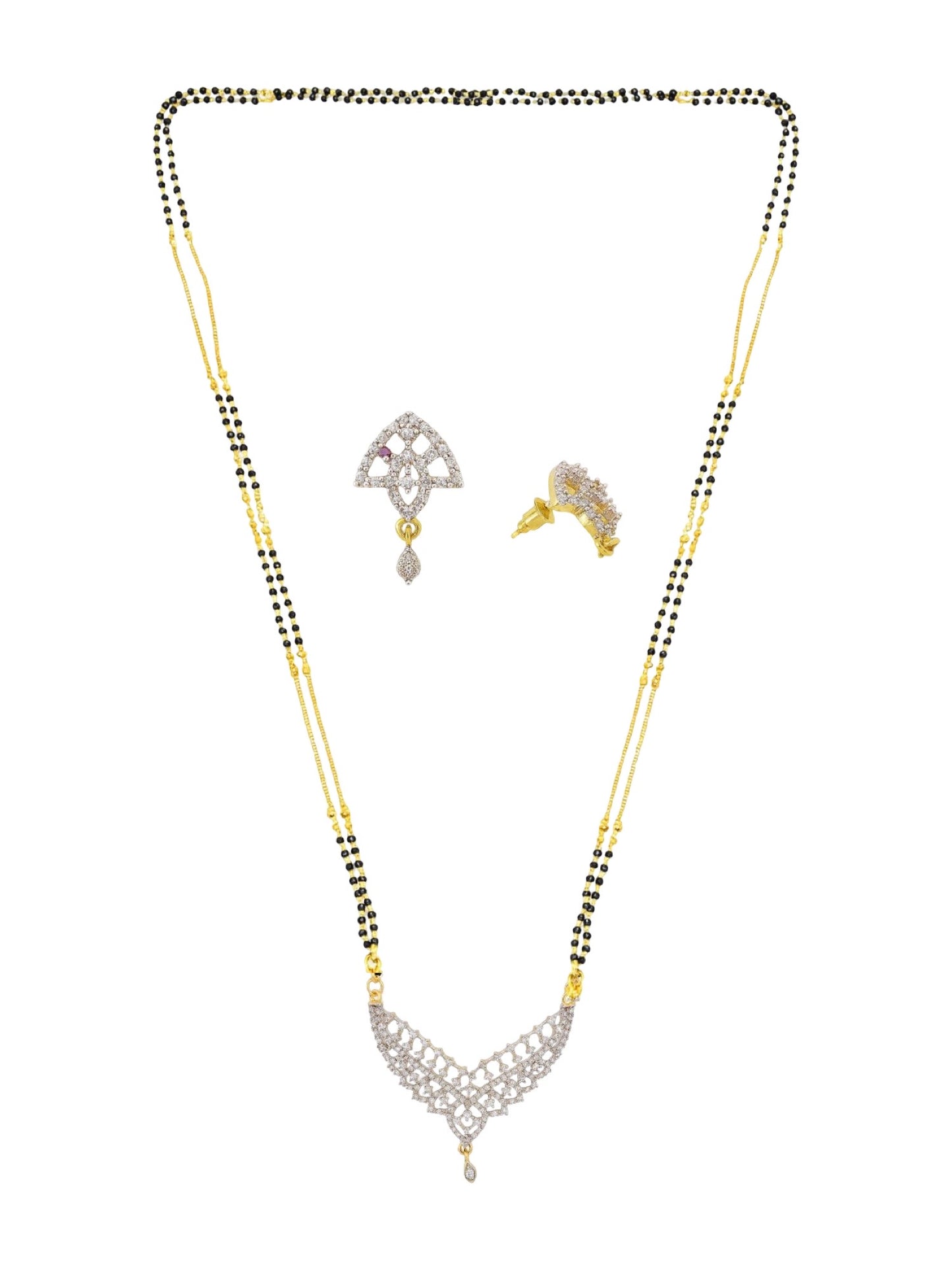 American Diamond V Shape Pendant Long Mangalsutra Set
