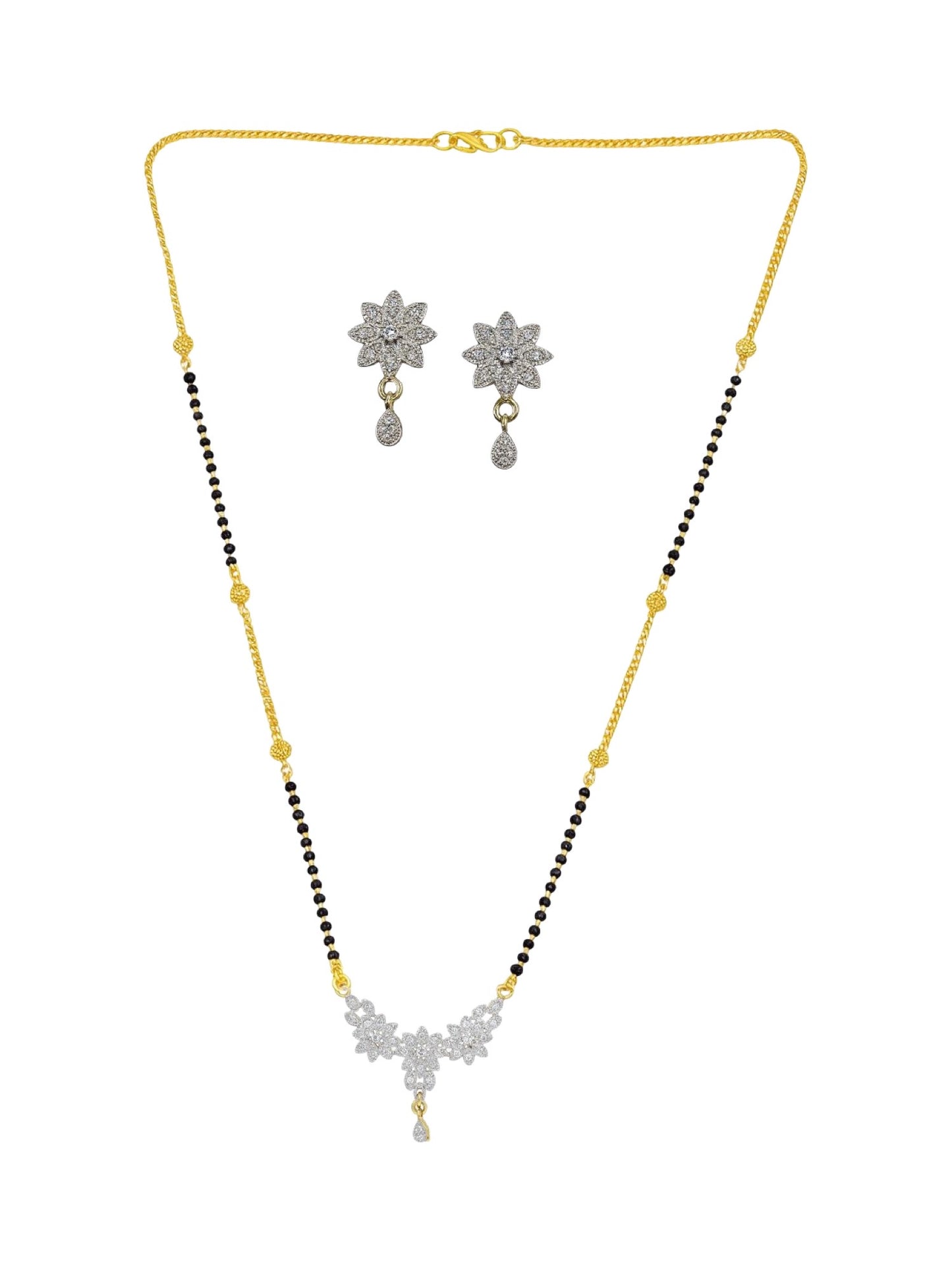 American Diamond Flower Pendant Short Mangalsutra Set