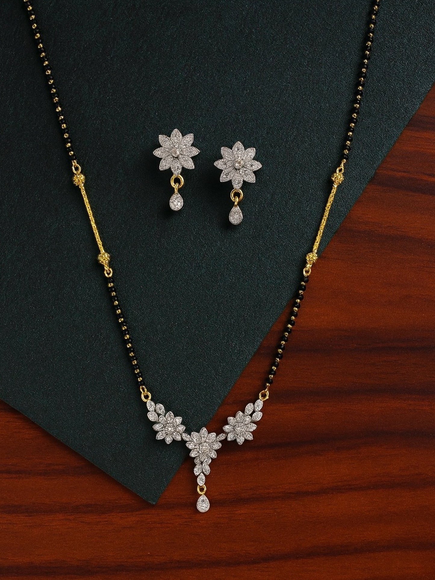 American Diamond Flower Pendant Short Mangalsutra Set